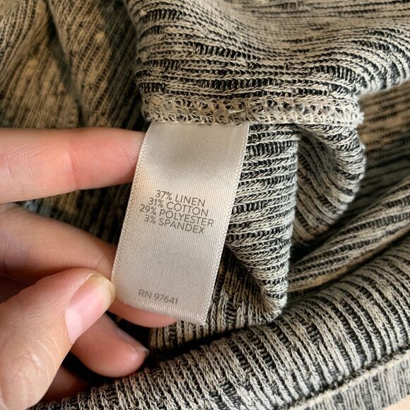 Pure Jill Dress Womens PM Medium Petite Black White Long Sleeve Linen Blend - Picture 10 of 13